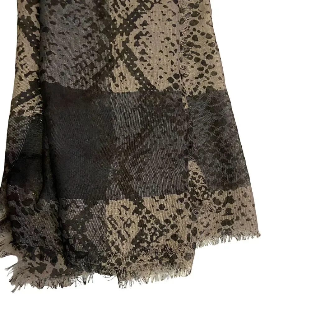 #7781 Large Snake print Gray and Black Sheer Scarf Vintage 56 in x 50 in